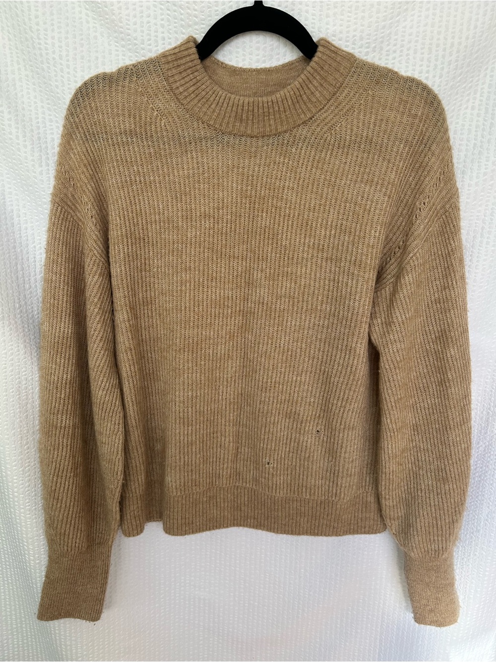 Quince Merino Wool Baby Alpaca Blend Ribbed Camel Crewneck Sweater Size Medium